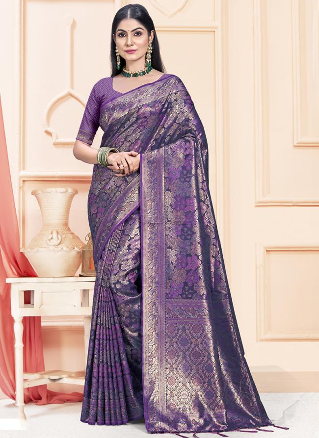 Sattin Silk Purple Festival Wear Weaving Saree